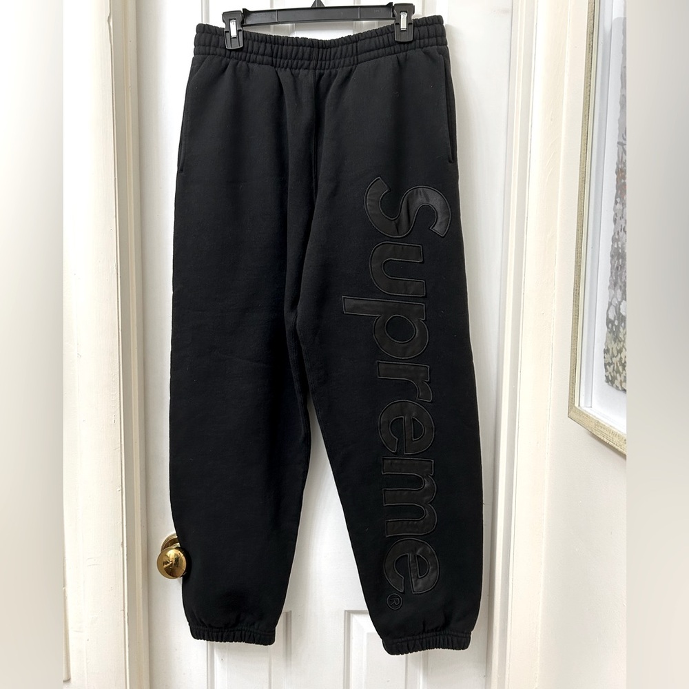 Supreme Satin Applique Sweatpant Black Men's Size Small  Pants